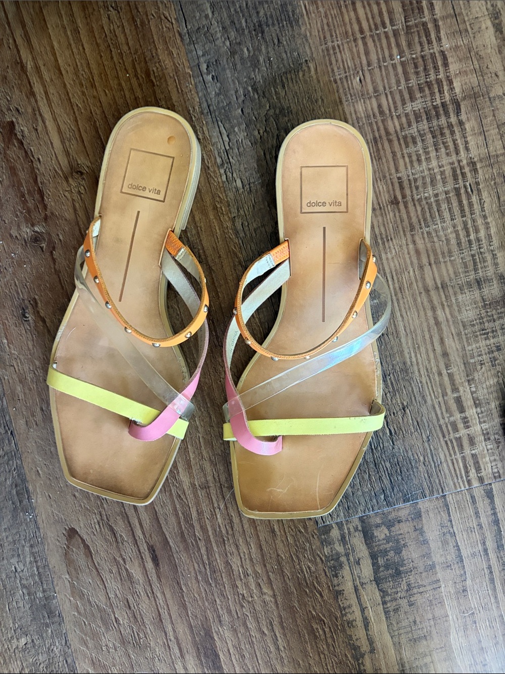 Dolce Vita Multicolor Strappy Square-Toe Slide Sandals